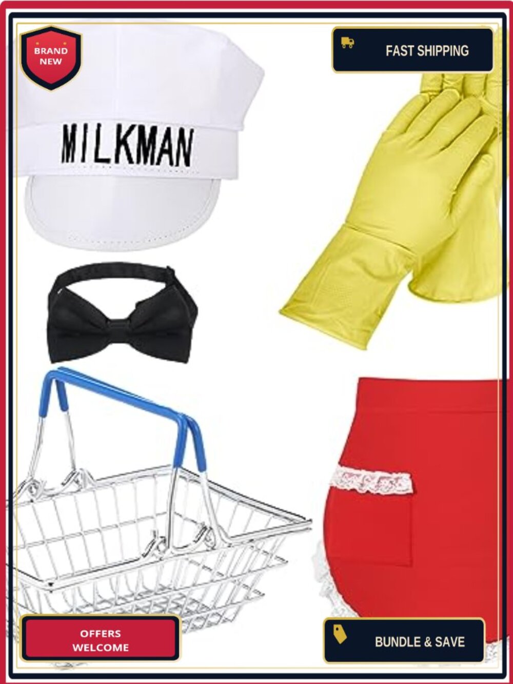 Halloween Milkman Housewife Couple Costume Set 1950s 5 Pcs